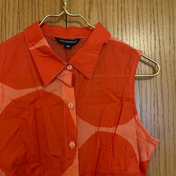 Button pOlkA dOt Kivet/Stones by Maija Isola collar tank blouse ORANGE VTG USA - Picture 3 of 10